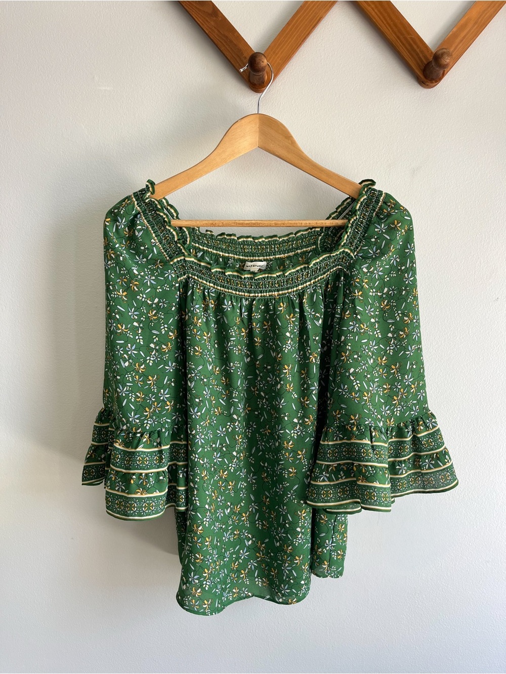 Green Floral Off-Shoulder Peasant Top